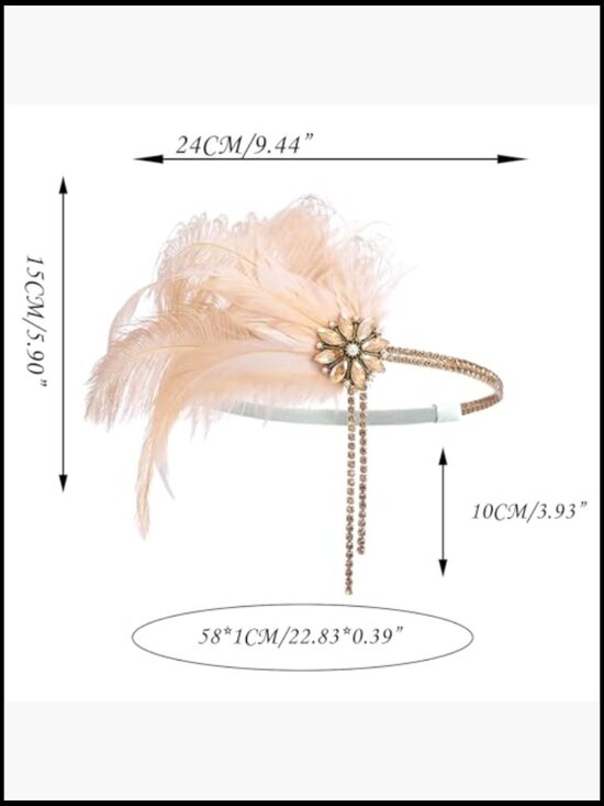 Vintage 1920s Flapper Headpiece Feather Headband Rhinestone Gatsby Hair